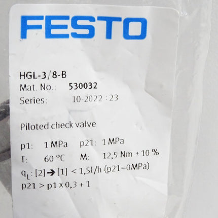 Festo 530032 HGL-3/8-B Gesteuertes Rückschlagventil / Neu OVP