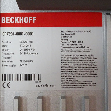 Beckhoff  CP7904-0001-0000 Economy-Control-Panel 24" Touchscreen ohne Tasten / Neu OVP