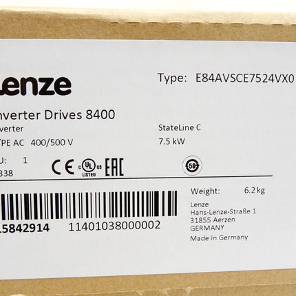 Lenze Inverter Drives 8400 7.5kW E84AVSCE7524VX0 15842914 / Neu OVP versiegelt