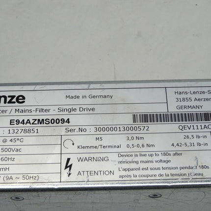 LENZE Netzfilter E94AZMS0094 / E94 AZMS0094 Singel Drive