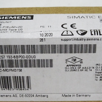 Siemens Base Unit 6ES7193-6BP00-0DU0 6ES7 193-6BP00-0DU0 / Neu OVP versiegelt