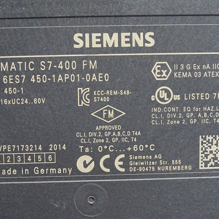 Siemens S7-400 Funktionsmodul FM 450-1 6ES7450-1AP01-0AE0 6ES7 450-1AP01-0AE0