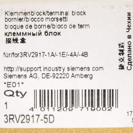 Siemens Klemmenblock 3RV2917-5D / Neu OVP