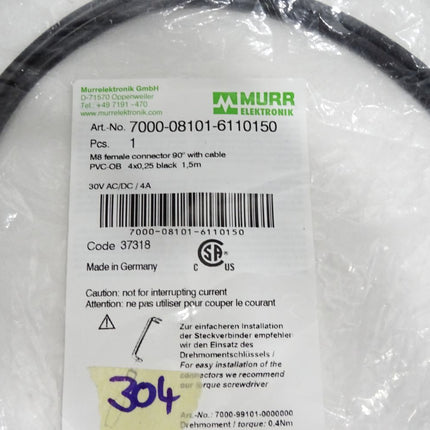 Murr Elektronik Kabel 1.5m 7000-08101-6110150 / Neu OVP/ Neu OVP