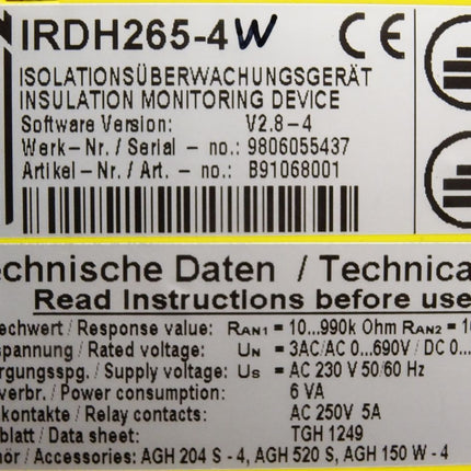 Bender A-Isometer Serie 260 IRDH265-4 Isolationsüberwachungsgerät