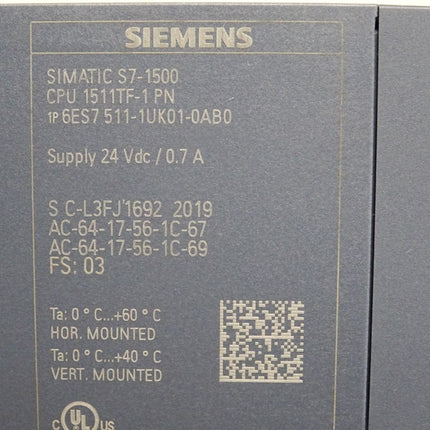 Siemens S7-1500 CPU1511TF-1 PN 6ES7511-1UK01-0AB0 6ES7 511-1UK01-0AB0