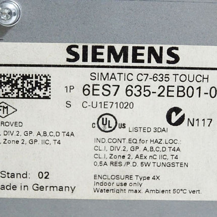 Siemens C7 Panel C7-635 Touch 6ES7635-2EB01-0AE3 6ES7 635-2EB01-0AE3