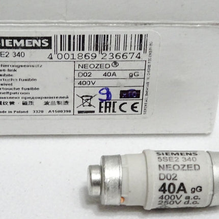 Siemens Sicherungseinsatz 5SE2340 5SE2 340 40A 400V / Inhalt:9 Stück / Neu OVP