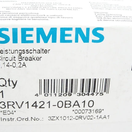 Siemens Leistungsschalter 3RV1421-0BA10 / Neu OVP