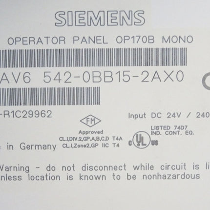 Siemens Backcover Rückschale Panel OP170B Mono 6AV66542-0BB15-2AX0 6AV6 6542-0BB15-2AX0