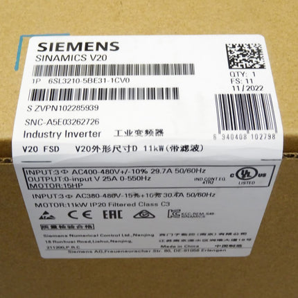 Siemens Sinamics V20 6SL3210-5BE31-1CV0 6SL3 210-5BE31-1CV0 / Neu OVP versiegelt