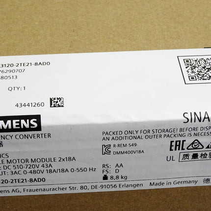 Siemens Sinamics 6SL3120-2TE21-8AD0 / Neu OVP versiegelt