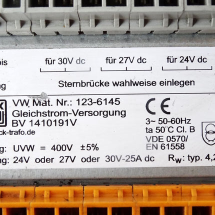 Block Trafo 123-6145 BV1410191V Gleichstrom-Versorgung 400V auf 24/27V