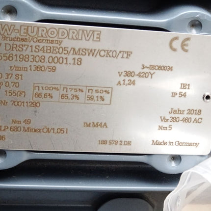 SEW Eurodrive Getriebemotor SF47 DRS71S4BE05/MSW/CK0/TF SF47DRS71S4BE05/MSW/CK0/TF 1380/59r/min 0.37kW i23.20 Unbenutzt