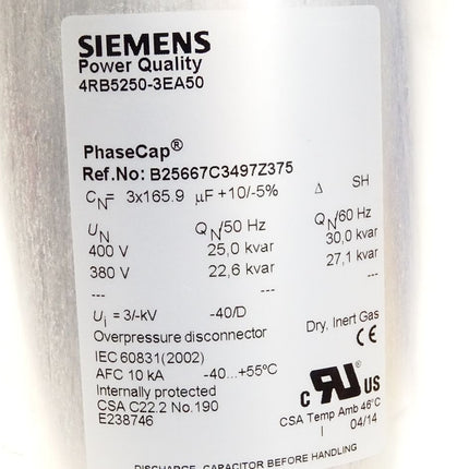 Siemens Power Quality PhaseCap Leistungskondensator 4RB5250-3EA50 / Neu