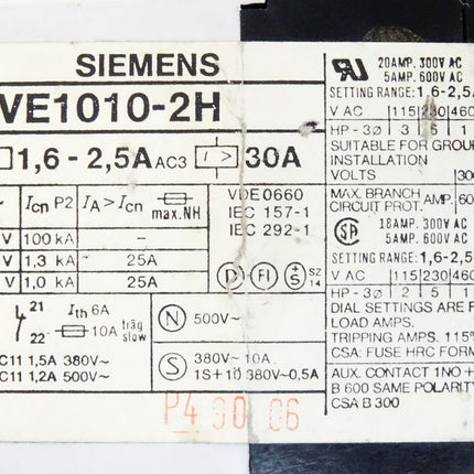 Siemens 3VE1010-2H Leistungsschalter