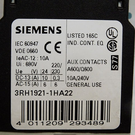 Siemens Leistungsschütz 3RT1024-1AL24 + Hilfsschalterblock 3RH1921-1HA22