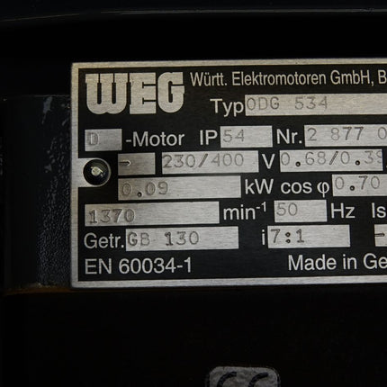 WEG 0DG534 ODG534 D-Motor Drehstrom-Getriebemotor GB-130 1370min-1 i 7:1 0.09kW / Neu