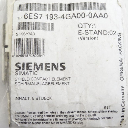 Siemens 6ES7193-4GA00-0AA0 6ES7 193-4GA00-0AA0 Inhalt:5 Stück Neu OVP