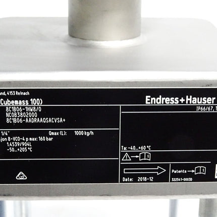 Endress+Hauser Durchflussmessgerät 8C1B06-1HW8/0 Sensor C Cubemass 100 8C1B06-AADRAAQSACVSA+ / Neuwertig