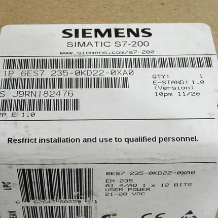 Siemens S7-200 6ES7235-0KD22-0XA0 6ES7 235-0KD22-0XA0 Neu OVP versiegelt