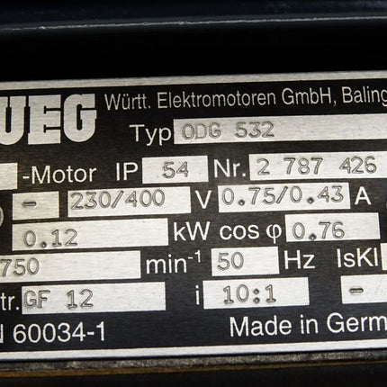 WEG 0DG532 ODG532 D-Motor Drehstrom-Getriebemotor GF12 2750min-1 i 10:1 0.12kW / Neu