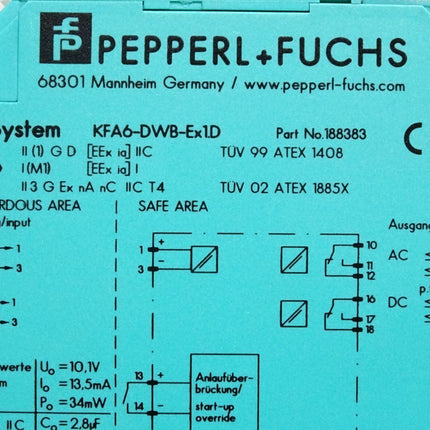 Pepperl+Fuchs Drehzahlwächter 188383 KFA6-DWB-Ex1.D  / Neu OVP