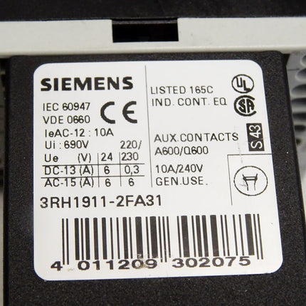 Siemens Leistungsschütz 3RT1016-2BB41 + 3RH1911-2FA31