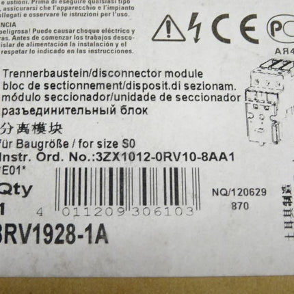 SIEMENS 3RV1928-1A  Trennerbaustein für Leistungsschalter