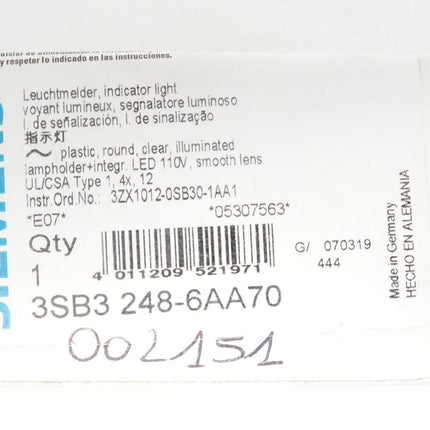 Siemens Leuchtmelder / 3SB3248-6AA70 mit 3SB3400-1QE / Neu OVP