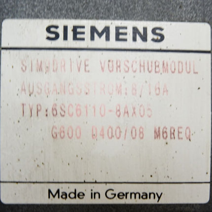 Siemens Simodrive Vorschubmodul Ausgangstrom 8-16A / 6SC6110-8AX05