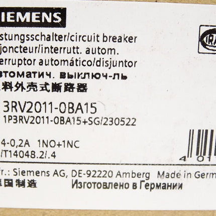 Siemens Leistungsschalter 3RV1011-0BA15 / Neu OVP