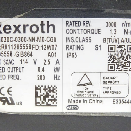 Rexroth Servomotor R911295558 / MSM030C-0300-NN-M0-CG0 3000r/min 0.4kW