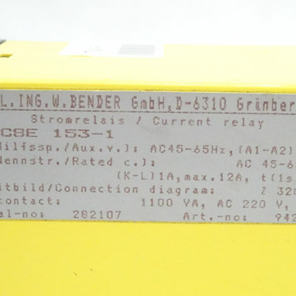 BENDER CSE153-1 AC Current Relay Stromrelais