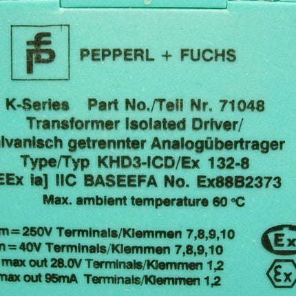 Pepperl+Fuchs K-Series 71048 KHD3-ICD/Ex 132-8 Galvanisch getrennter Analogübertrager