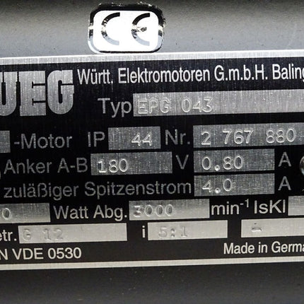 WEG EPG043 EPG 043 Getriebemotor G-Motor 90W G12 i 5:1 3000min-1 / Neu