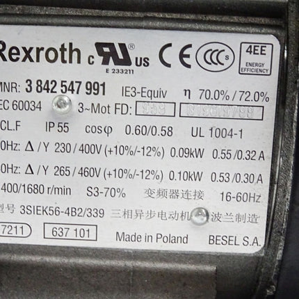 Rexroth 3842547991 Drehstrommotor 1400/1680 r/min 0.09kW 3842503060