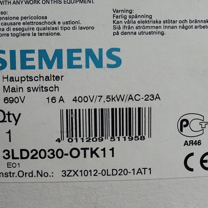 Siemens Hauptschalter 3LD2030-0TK11 / Neu OVP