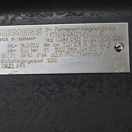 Siemens Servomotor 1FT5076-0AC71-2-Z 2000min-1