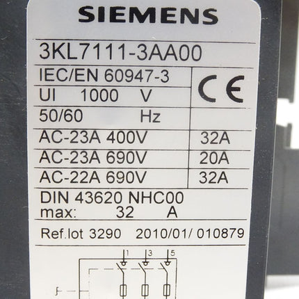 Siemens 3KL7111-3AA00 / SECTION FUS-NH 3x 32A SANS COMM