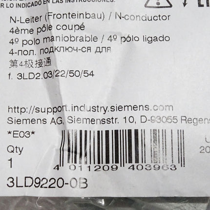 Siemens Neutralleiter 3LD9220-0B / Neu OVP