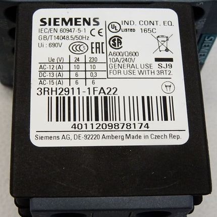 Siemens Hilfsschütz 3RH2122-1BB40 + Hilfsschalter 3RH2911-1FA22