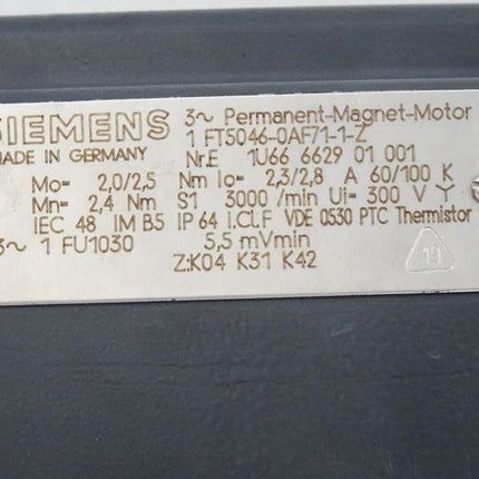 Siemens Permanent-Magnet-Motor 1FT5046-0AF71-1-Z 3000/min + Alpha SP75-M1-10