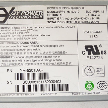 3Y YM-5201D Power Supply 200W