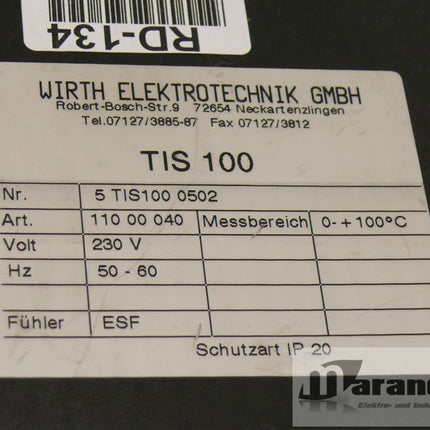 WIRTH WERT TIS 100 / TIS100 / 5 TIS100 0502 Messanzeige 0- + 100C