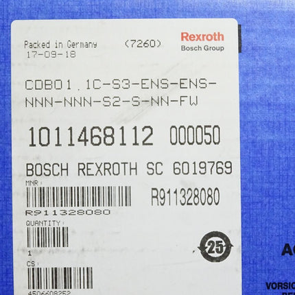 Bosch Rexroth IndraDrive control unit R911328080 CDB01.1C-S3-ENS-ENS-NNN-NNN-S2-S-NN-FW + Firmware R911334730+ Memory Card R911296958 / Neu OVP versiegelt