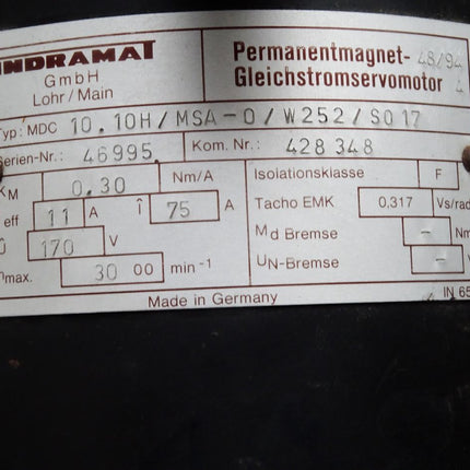 Indramat Permanentmagnet-Gleichstromservomotor MDC10.10H / MSA-0 / W252 / S017 3000min-1