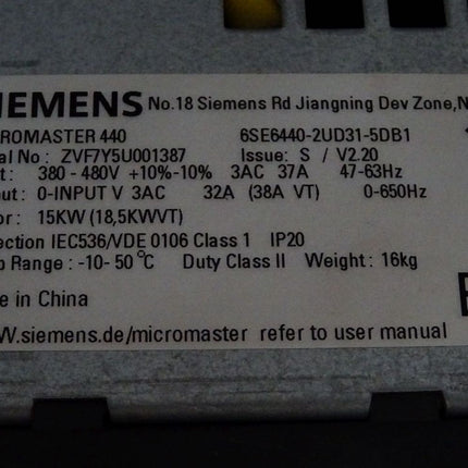 Siemens Micromaster 440 15kW 6SE6440-2UD31-5DB1