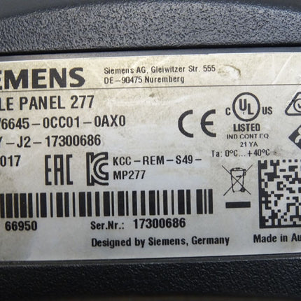 Siemens Mobile Panel 277 6AV6645-0CC01-0AX0 6AV6 645-0CC01-0AX0