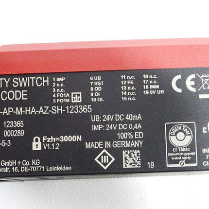 Euchner Safety Switch Multicode 123365 CTP-L1-AP-M-HA-AZ-SH-123365 Transpondercodierter Sicherheitsschalter / Unbenutzt